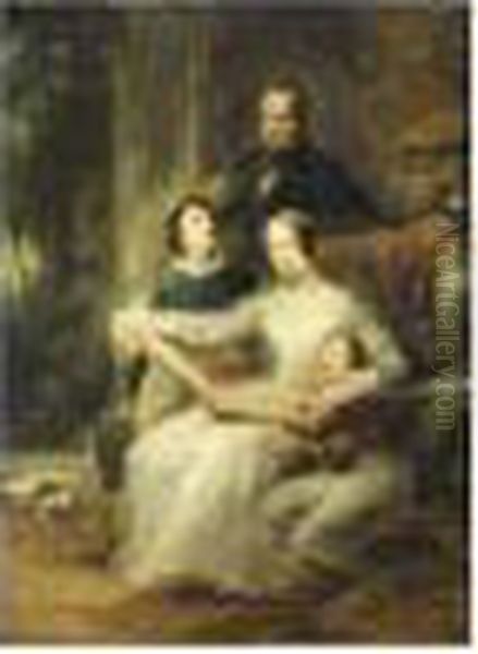 Portrait De Famille Oil Painting by Achille-Jacques-Jean-Marie Deveria