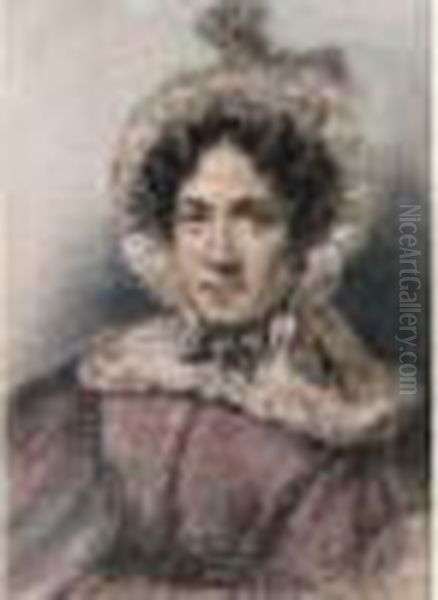 Portrait De Femme Oil Painting by Achille-Jacques-Jean-Marie Deveria