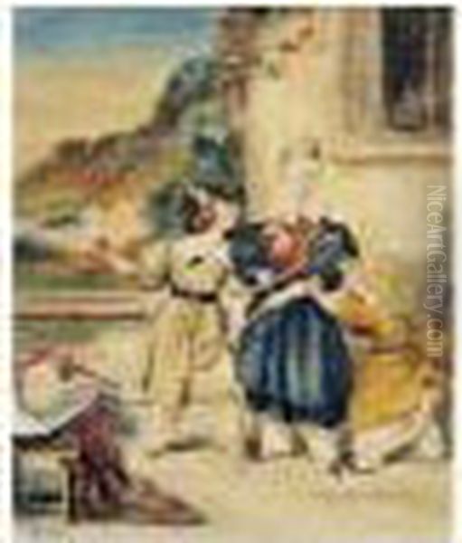 Enfants Jouant Au Badminton Oil Painting by Achille-Jacques-Jean-Marie Deveria