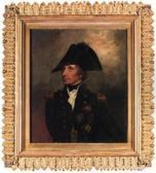 Portrait Of Horatio, Viscount 
Nelson, K.b., Vice-admiral Of Thewhite, Half-length, In Vice-admiral's 
Undress Uniform, Cocked Hatwith Black Silk Cockade And Green Eyeshade, 
With The Stars Of Thebath, The St. Ferdinand And The Crescent Oil Painting by Arthur William Devis