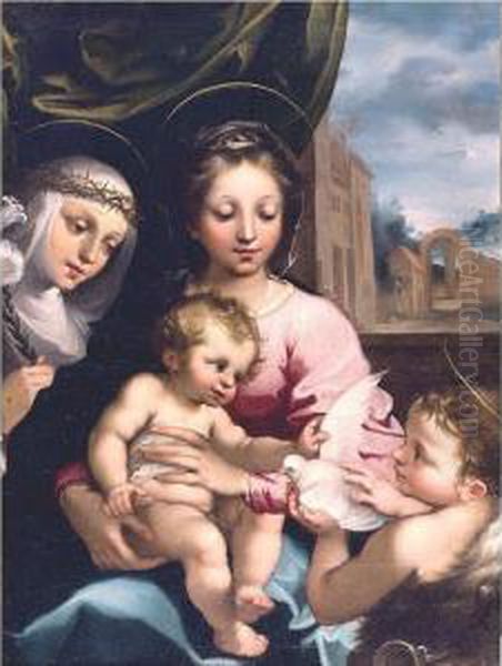 The Madonna And Child With The 
Infant Saint John The Baptist And Saint Catherine Of Siena Oil Painting by Rutilio Lorenzo Di Manetti