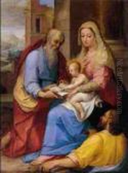 The Holy Family With Saint Jerome Oil Painting by Ventura Salimbeni