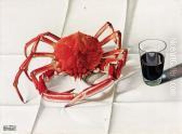 Natura Morta Con Granseola E Vino - 1938 Oil Painting by Cagnaccio Di San Pietro