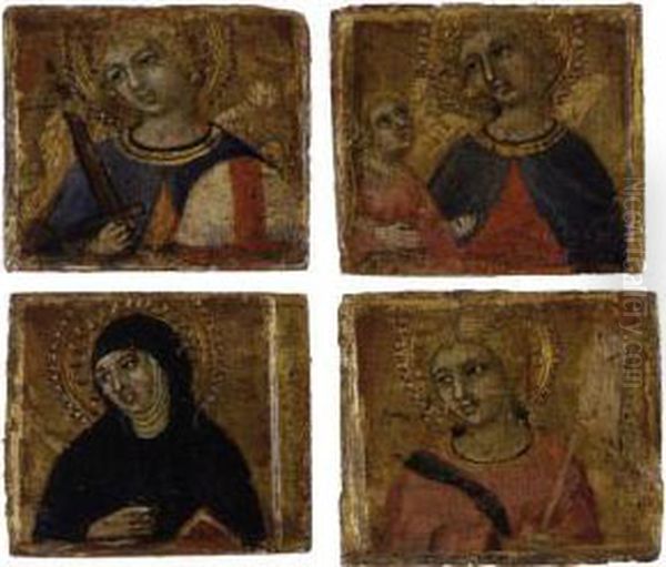The Archangels Michael And 
Raphael, Saint Scholastica And A Martyred Female Saint: A Set Of Four 
Paintings Oil Painting by Ansano Mancio Di Sano Di Pietro