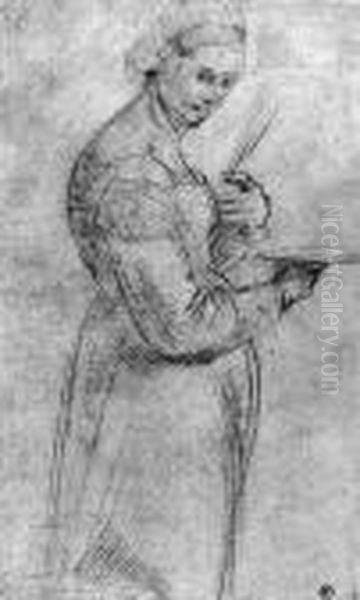 Saint Lucy Holding A Dish And A 
Palm, In Profile To The Right(recto); Studies Of The Christ Child, A 
Vase And Various Figures(verso) Oil Painting by Giovanni Antonio Sogliani