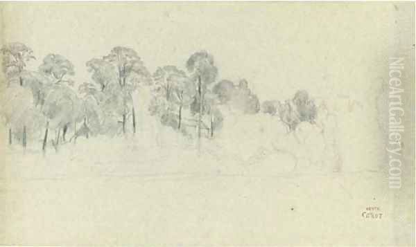 An Italianate landscape with a house in a forest by a pond Oil Painting by Jean-Baptiste-Camille Corot