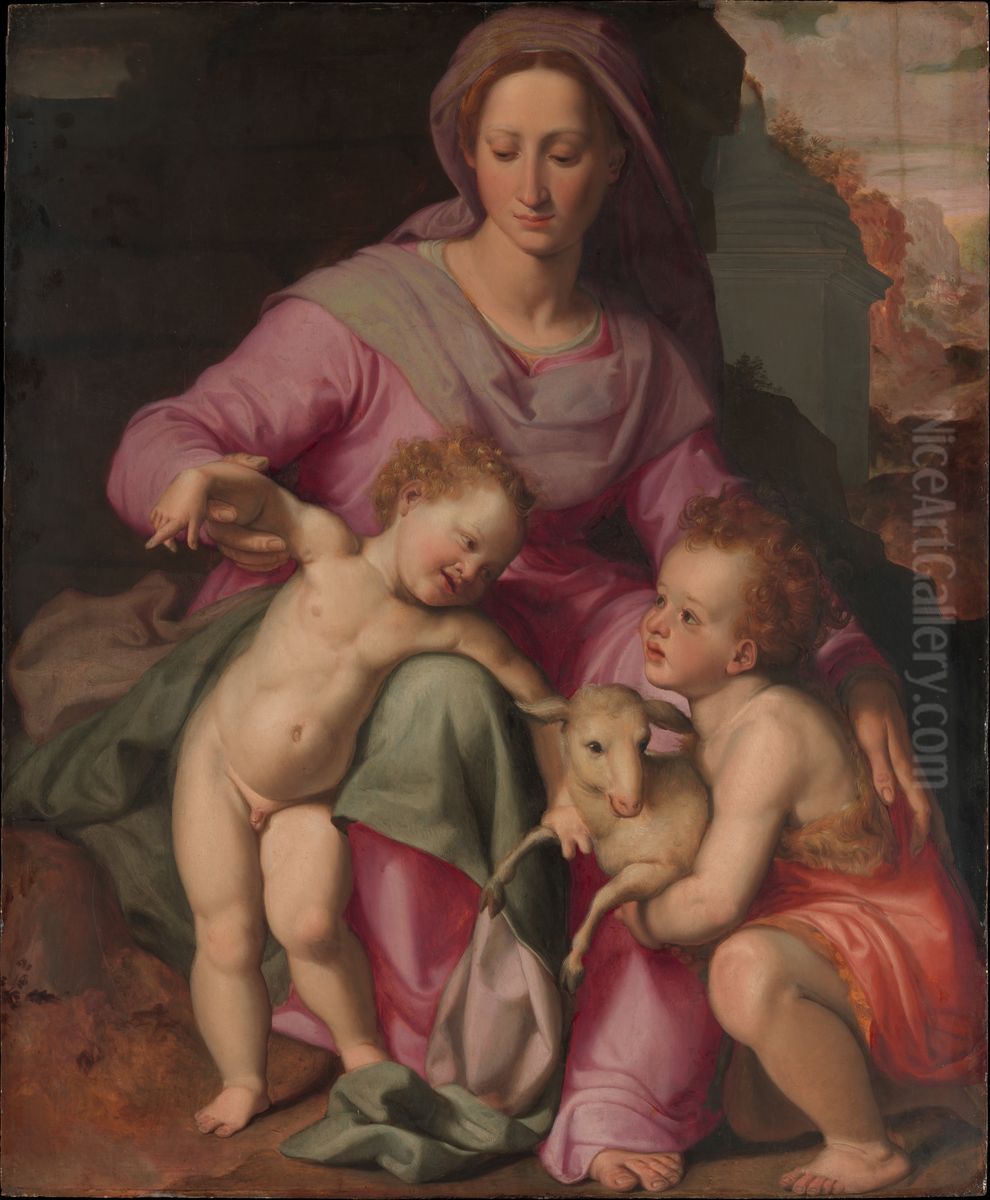 Madonna And Child With The Infant Saint John The Baptist Oil Painting by Santi Di Tito