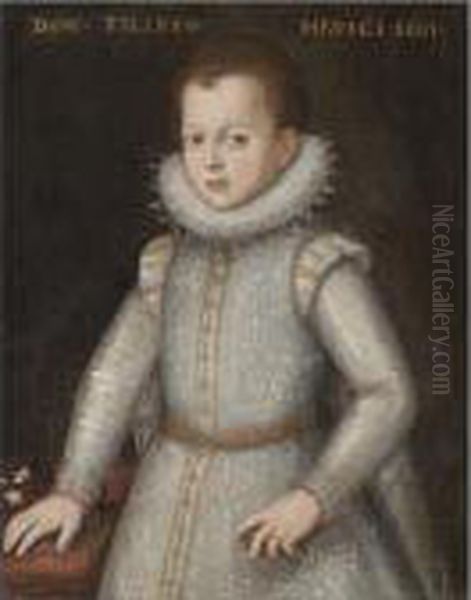 Portrait Of Young Boy, Half 
Length, Wearing White With An Elaborate Ruff And Resting His Hand On The
 Table Said To Be Filippo De Medici Oil Painting by Tiberio di Tito