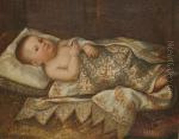Portrait Of Leopoldo Di Cosimo 
Ii De'medici, As An Infant, Lying On A Bed With An Embroidered Cover Oil Painting by Tiberio di Tito