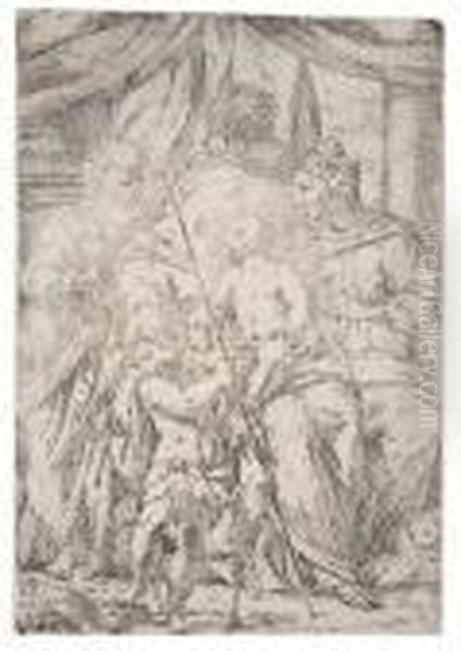 The Holy Family With St. Elisabeth And St. John Thebaptist Oil Painting by Giuseppe Diamantini