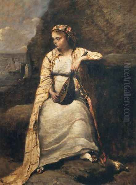 Haydee, Young Woman in Greek Dress Oil Painting by Jean-Baptiste-Camille Corot