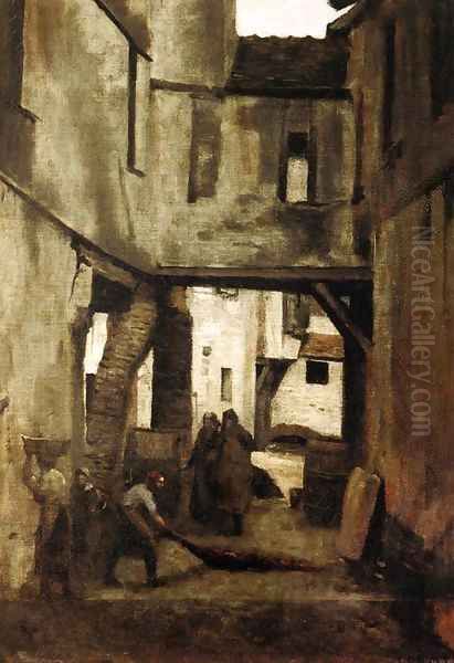 The Tanneries of Mantes Oil Painting by Jean-Baptiste-Camille Corot