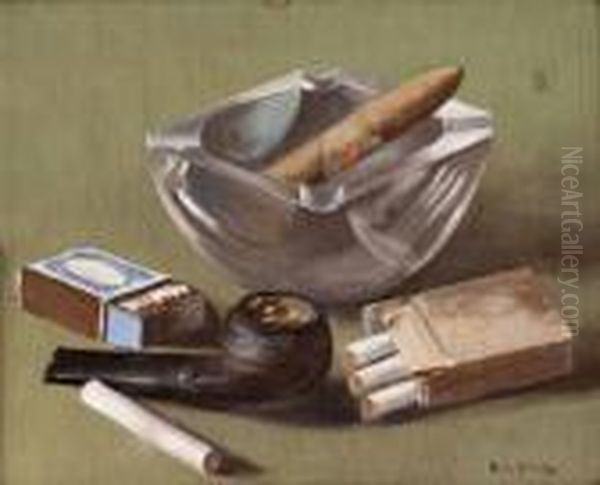 Stillleben Mit Raucherutensilien Oil Painting by Xaver Frantisek Diblik