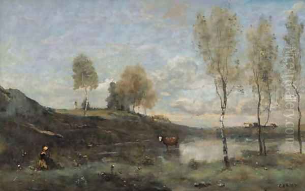 Souvenir des Marais de Bove, pres Amiens Oil Painting by Jean-Baptiste-Camille Corot
