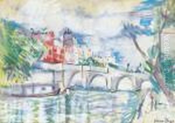 The Bank Of The Seine In Paris Oil Painting by Rudolf Diener-Denes