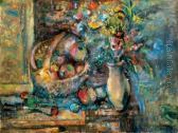 Still Life With A Fruit Basket Oil Painting by Rudolf Diener-Denes