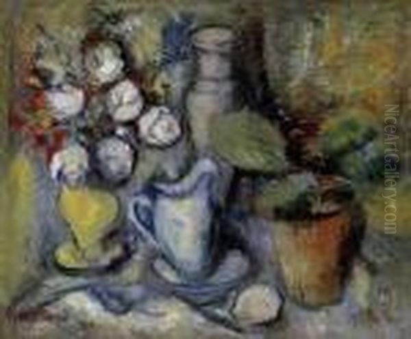 Still Life With Peonies Oil Painting by Rudolf Diener-Denes