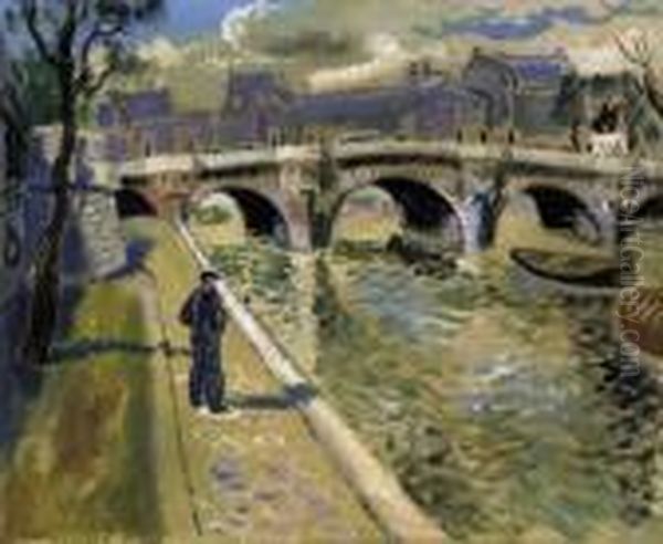 The Banks Of The River Seine (double-sided) Oil Painting by Rudolf Diener-Denes