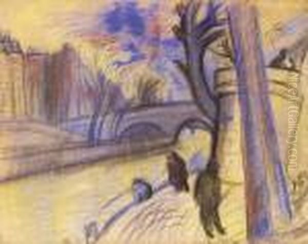 By The River Seine In Paris Oil Painting by Rudolf Diener-Denes