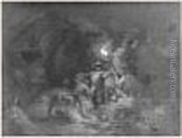 Bohemiens Se Partageant Leur Butin Dans Une Caverne Oil Painting by Christian Wilhelm Ernst Dietrich