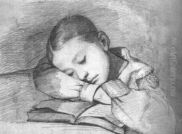 Portrait of Juliette Courbet as a Sleeping Child Oil Painting by Gustave Courbet