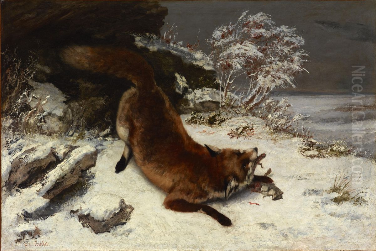 Fox in the Snow Oil Painting by Gustave Courbet