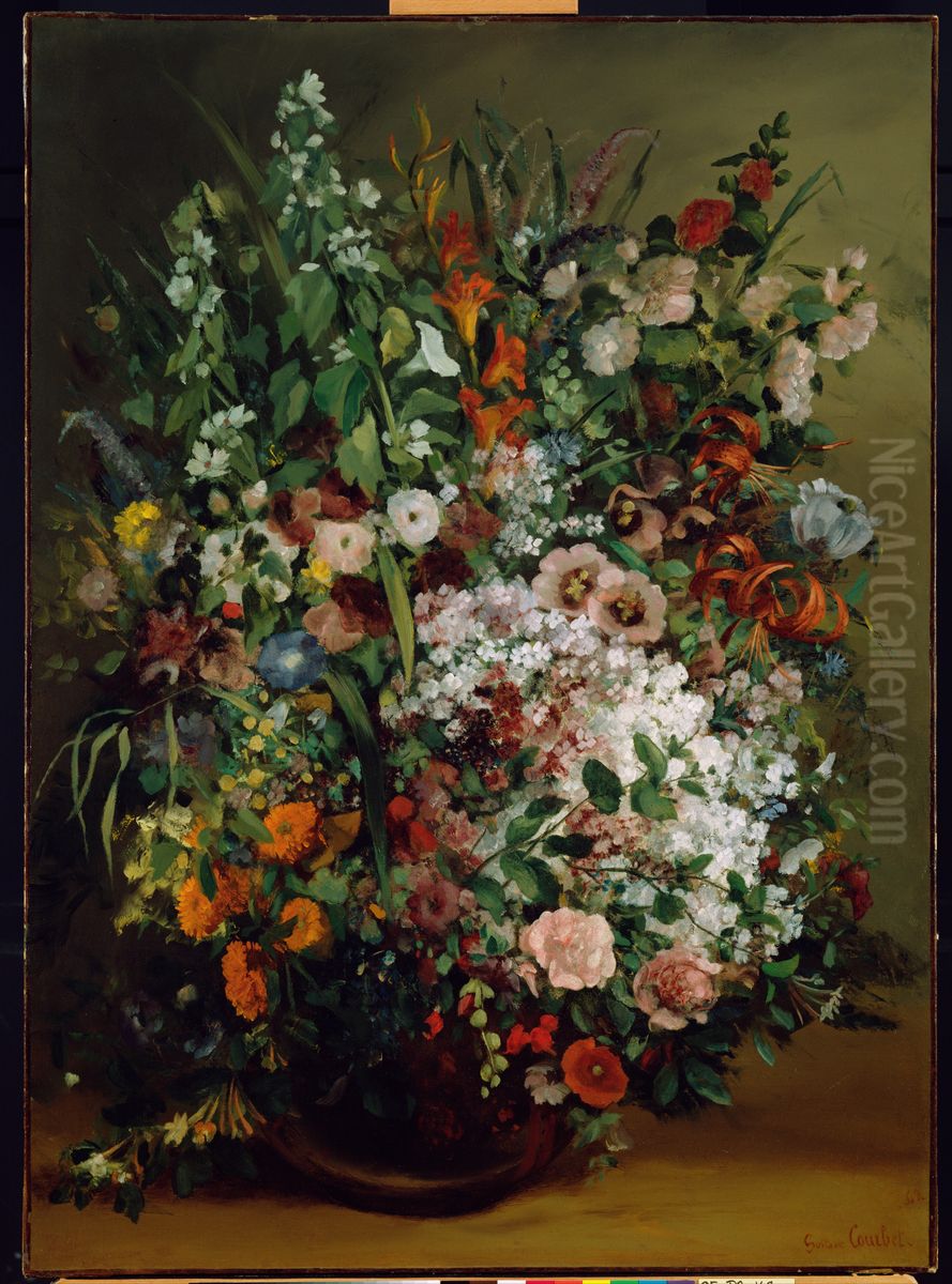 Bouquet of Flowers in a Vase Oil Painting by Gustave Courbet
