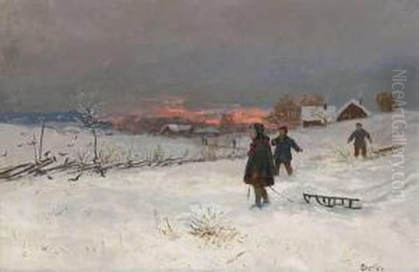 Barn Med Kjelker Oil Painting by Carl-Edvard Diriks