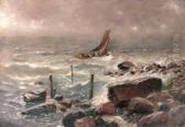 Opprort Sjo Med Bat Oil Painting by Carl-Edvard Diriks