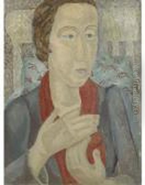 Portrait Of A Lady With A Red Scarf Oil Painting by Jessica Stewart Dismorr