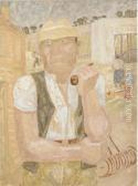Portrait Of A Farmer With A Pipe Oil Painting by Jessica Stewart Dismorr