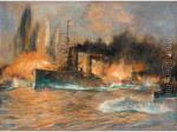 Admiral Jellicoe's Flagship, 
H.m.s. Iron Duke , With The 2nd Battle Squadron At The Battle Of Jutland Oil Painting by Charles Dixon
