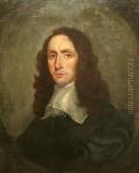Portrait Of Gentleman, Seated 
Quarter-length In A Black Coat With A White Collar, Turned To The Right,
 Traditionally Held To Be Robert Walker Feigned Oval Oil Painting by William Dobson