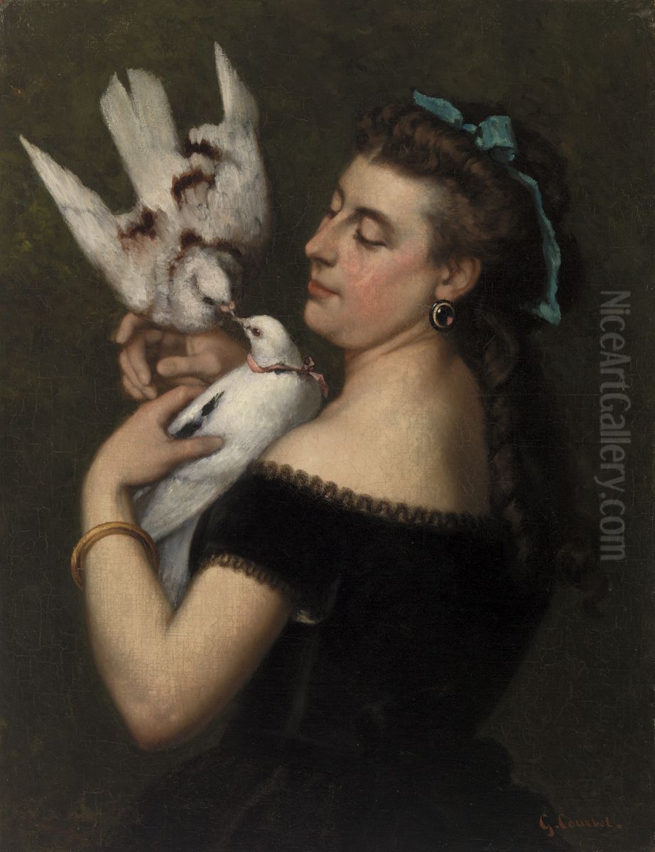 Woman with Pigeons Oil Painting by Gustave Courbet