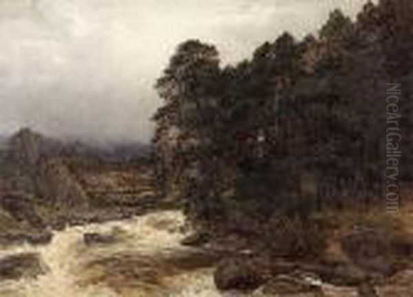A Spate On The Dochart, Killin Oil Painting by James Docharty
