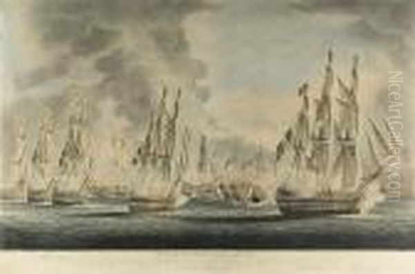 This Scene At Nearly The Close 
Of The Action With A View Of The French Admiral Dumonoir And The Ships 
Of His Division Making Their Escape To Windward Is Most Respectfully 
Inscribed To Vice Admiral Lord Collingwood, The Right Honourable Lord 
Northe Oil Painting by Robert Dodd