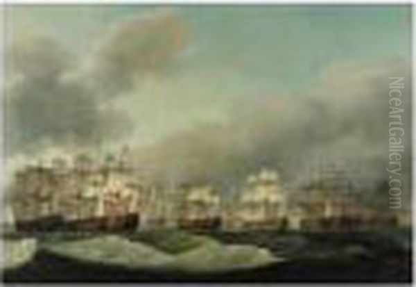 Lord Howe's Victory, The 
Glorious 1st June, 1794: The English Fleet Bearing Down On The French Oil Painting by Robert Dodd