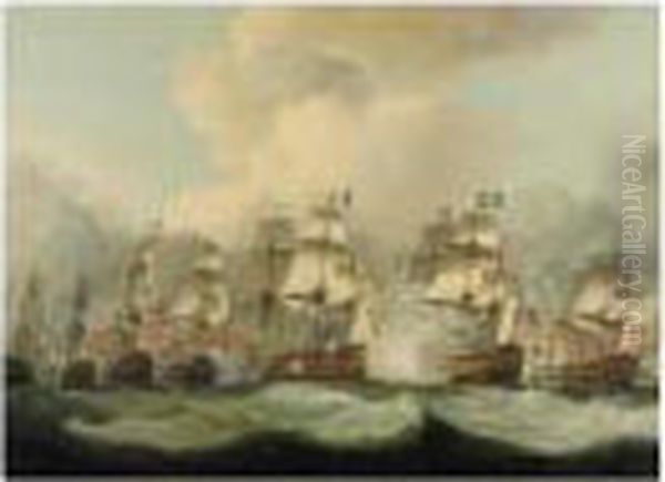 Lord Howe's Victory, The 
Glorious 1st June, 1794: Queen Charlotte In Close Action With Montagne Oil Painting by Robert Dodd