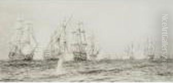 The Close Of The Battle With The
 Setting Sun Representing The Ville De Paris Striking Her Colours To The
 Barfleur Oil Painting by Robert Dodd