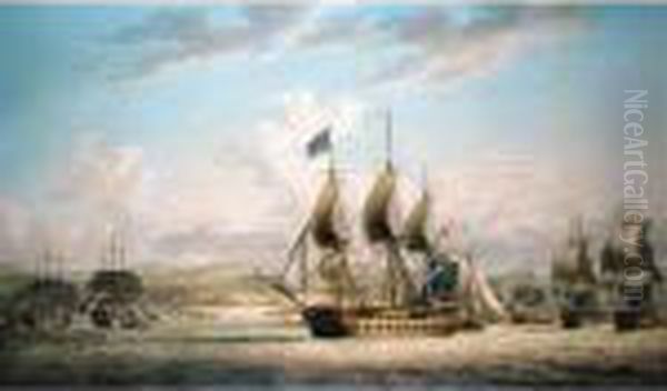 H.m.s.``sultan', Flagship Of 
Vice-admiral Sir Edward Hughes, Amongst The Fleet Assembling Off The 
Malabar Coast Of India In The Winter Of 1782-83 Oil Painting by Robert Dodd