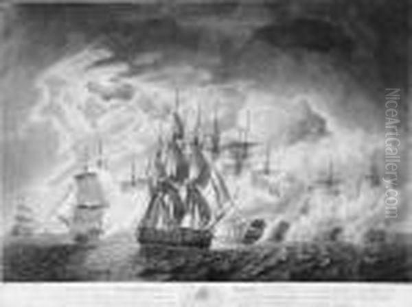 To The Right Honourable Earl 
Spencer First Lord Commissioner Of Theadmiralty, This Plate Representing
 His Majesty's Ship Glattoncommanded By Captn. Henry Trollope, Attacking
 A Frenchsquadron Oil Painting by Robert Dodd
