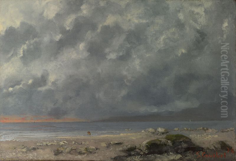 Beach Scene Oil Painting by Gustave Courbet