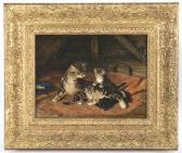 A 
Mother And Her Three Kittens Oil Painting by John Henry Dolph