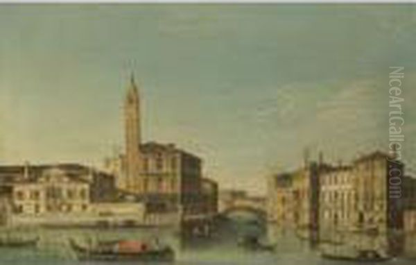Venice, A View Of San Geremia And The Entrance To The Cannaregio Oil Painting by Apollonio Domenichini