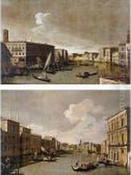 View Of The Grand Canal Looking 
North From The Rialto; View Of The Grand Canal From The Palazzo 
Vendramin Calergi To San Geremia Oil Painting by Apollonio Domenichini