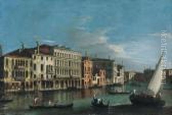 The Grand Canal, Venice, Looking
 South From The Palazzo Da Lezzetowards Santa Maria Della Carita Oil Painting by Apollonio Domenichini