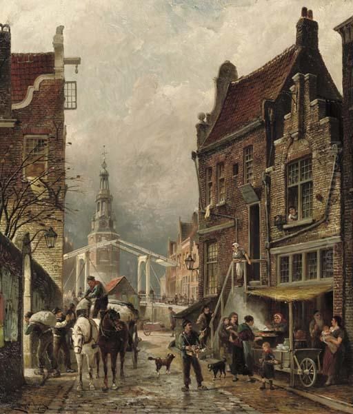 Quartier Juif: A View Of The 
Jewish Quarter With The Oudeschans And The Montelbaanstoren, Amsterdam Oil Painting by Cornelis Christiaan Dommersen
