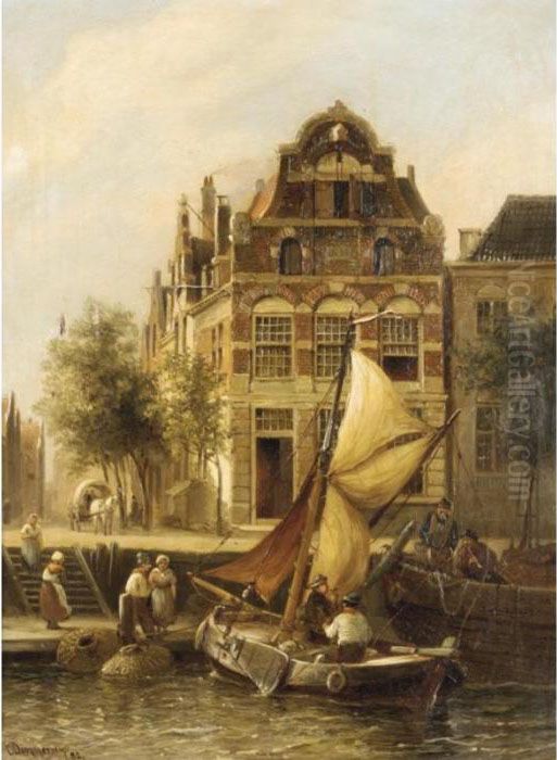 Old Houses, Rotterdam Oil Painting by Cornelis Christiaan Dommersen