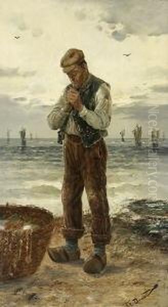 Rauchender Fischer Am
 Strand. Oil Painting by Frederick Reginald Donat