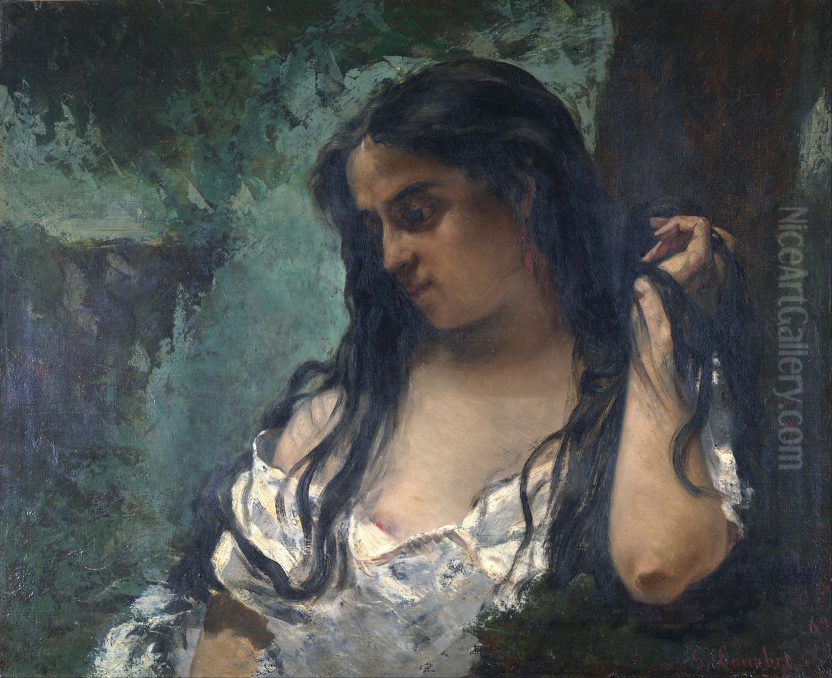 Gypsy in Reflection Oil Painting by Gustave Courbet